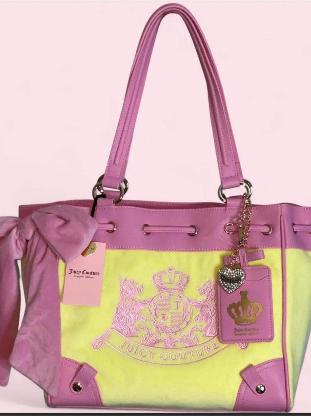 Juicy Couture Pink and Yellow Tote Bag with Charm